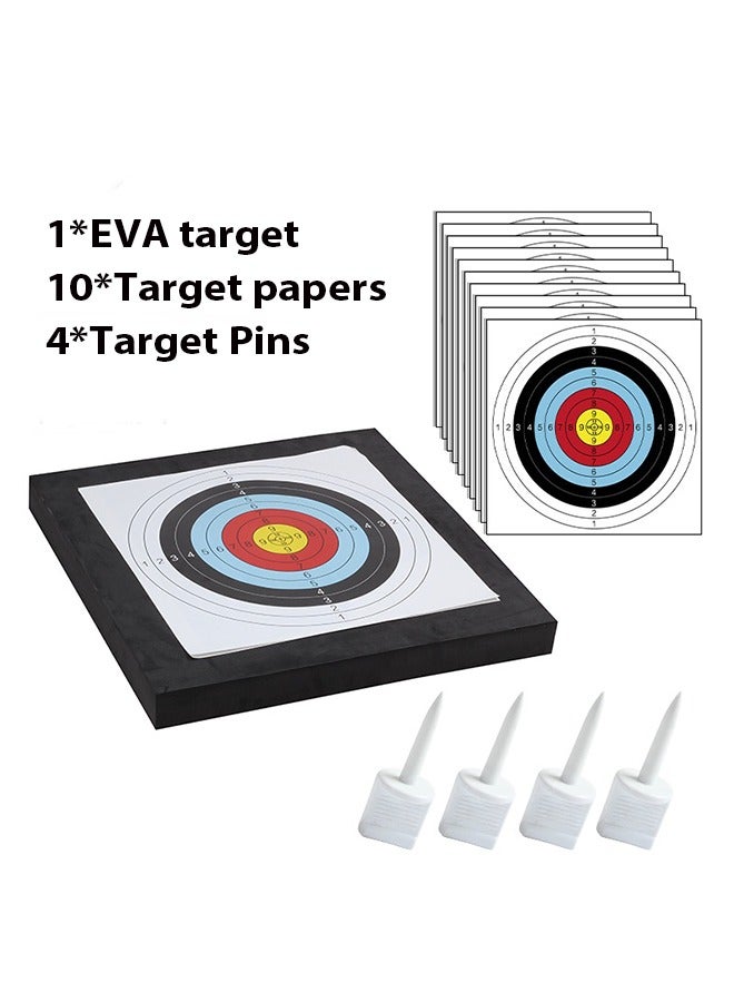 غاز هدف رماية بالقوس والسهم عالي الكثافة من مادة EVA - مقاس كبير 50×50×5 سم - يحتوي على 10 أوراق هدف و4 دبابيس - هدف قوس وسهم خفيف الوزن ومتين لممارسة الرماية في الفناء الخلفي - Image 1