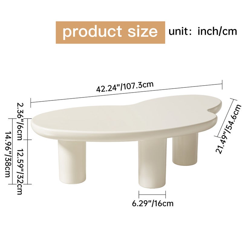 طاولة قهوة سحابة غير منتظمة ، طاولة قهوة حديثة أبيض حليب ، طاولة مركزية غرفة المعيشة لطيفة ، طاولة قهوة داخلية ، تصميم ثلاثي الساقين في شكل حر ، مساحة صغيرة ، سهلة التجميع 107.3 * 54.6 * 38 سم - Image 2