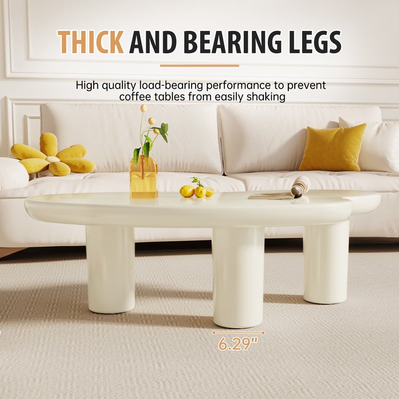 طاولة قهوة سحابة غير منتظمة ، طاولة قهوة حديثة أبيض حليب ، طاولة مركزية غرفة المعيشة لطيفة ، طاولة قهوة داخلية ، تصميم ثلاثي الساقين في شكل حر ، مساحة صغيرة ، سهلة التجميع 107.3 * 54.6 * 38 سم - Image 5