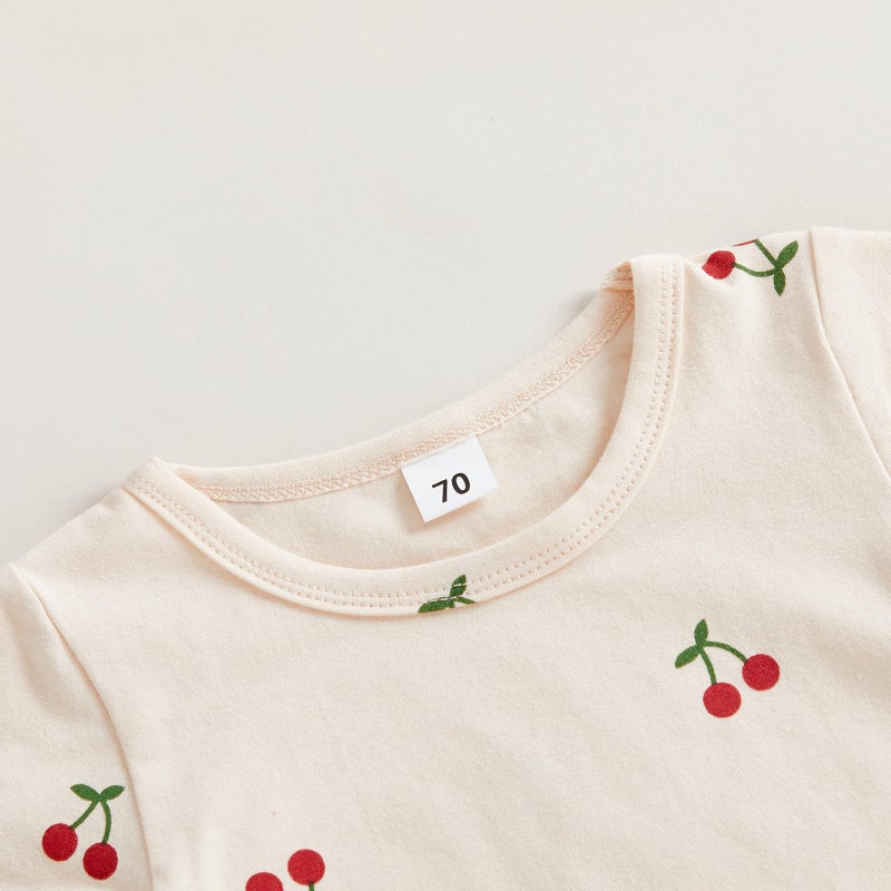 Thorn Tree Summer Baby Girl Clothes Short Sleeve Tops Elastic Shorts Cute Toddler Girls Outfits Infant Outfit (Apricot, 3-6 Months) - Image 5