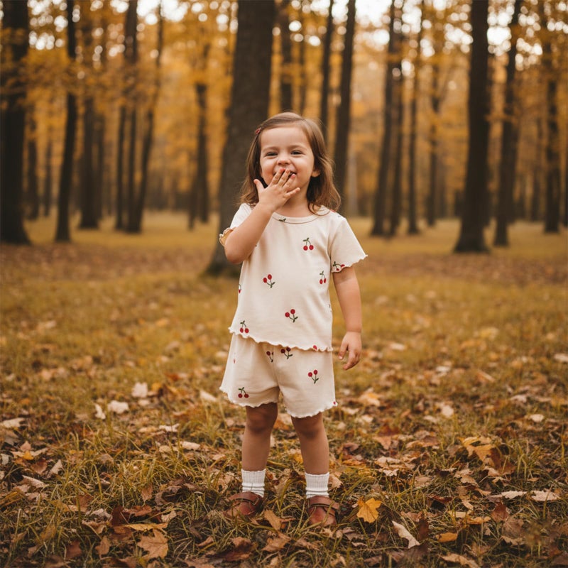 Thorn Tree Summer Baby Girl Clothes Short Sleeve Tops Elastic Shorts Cute Toddler Girls Outfits Infant Outfit (Apricot, 3-6 Months) - Image 2