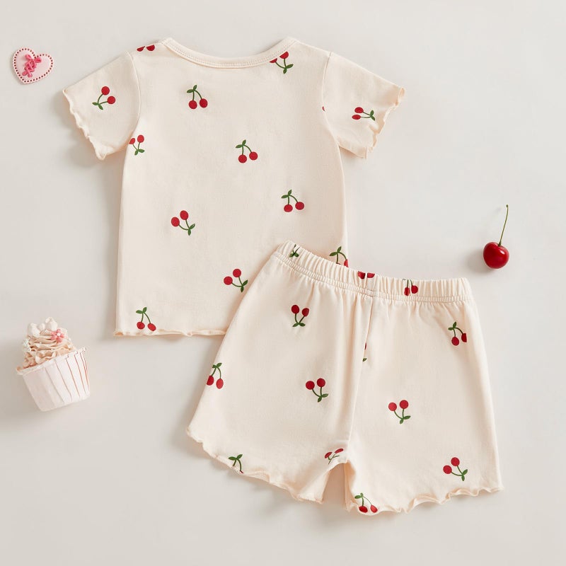 Thorn Tree Summer Baby Girl Clothes Short Sleeve Tops Elastic Shorts Cute Toddler Girls Outfits Infant Outfit (Apricot, 3-6 Months) - Image 4