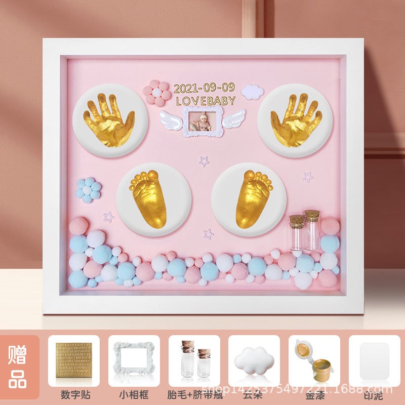 Baby'S Hand And Foot Print Children'S Hand And Foot Print Pour Newborn Baby'S Hundred Days Full Moon Gift One Year Old Memorial Diy Po Frame - Image 3