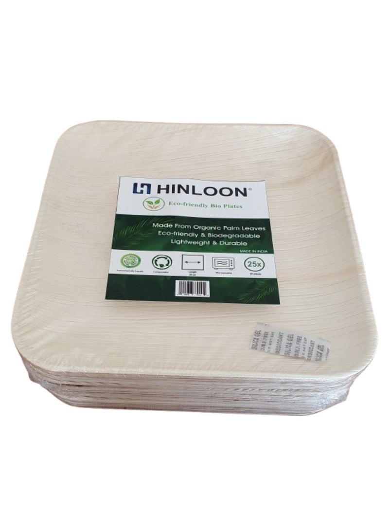 Plates Hinloon Eco Plate 10 -Inch Disposable Square Palm Leaf Plate 25 Plates Per Pack 100% Eco-Friendly Biodegradable, Compostable Plates - Image 1
