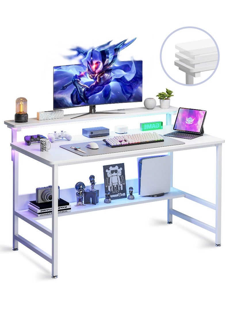 ADEBOLA Gaming Table with 3 Heights Adjustable Monitor Stand,Home Office Desk with Bookshelf 110*40*75 CM - Image 1