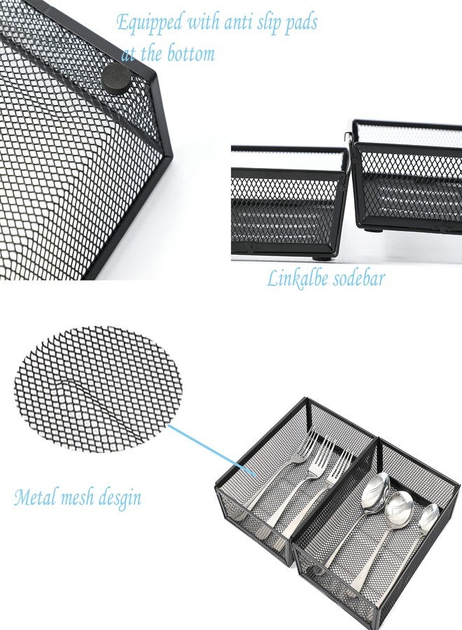 YFEEN Mesh Tray Kitchen Drawer Utensil Cutlery Tray Office Supplies with Inter-locking Arm Drawer Dividers Organizer for Silverware, Flatware, Home,Office, School,Bedroom(9＂X6＂4pack) Black - Image 3