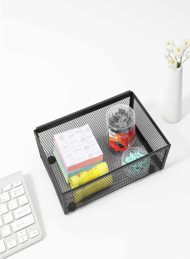 YFEEN Mesh Tray Kitchen Drawer Utensil Cutlery Tray Office Supplies with Inter-locking Arm Drawer Dividers Organizer for Silverware, Flatware, Home,Office, School,Bedroom(9＂X6＂4pack) Black - Image 4