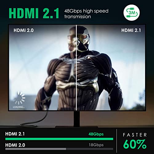 AGARO HDMI Cable 3 Meters, 2.1 Premium High Speed, Supports 48Gbps 8K@60Hz, Dynamic HDR, 3D, eARC, Cotton Braided Cord for PS5/PS4/Xbox/Apple TV/Projector - Image 2