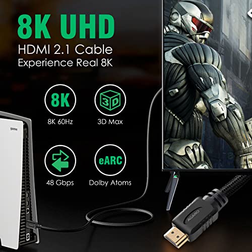 AGARO HDMI Cable 3 Meters, 2.1 Premium High Speed, Supports 48Gbps 8K@60Hz, Dynamic HDR, 3D, eARC, Cotton Braided Cord for PS5/PS4/Xbox/Apple TV/Projector - Image 3
