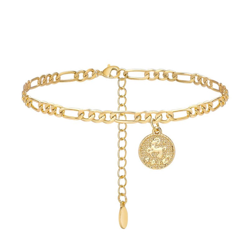 Lcherry Gold Anklets for Women Zodiac Constellation Waterproof Anklets Zodiac Sign Disc Aries Ankle Bracelet 14K Real Gold Plated for Women - Image 1