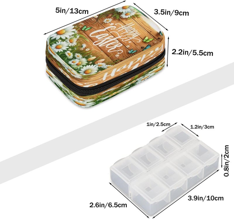 Festival Easter Flower Pill Case Travel Pill Organizer Weekly 7 Day Portable with Zipper Medicine Box Pill Case for Vitamins, Birth Control,Fish Oils,Medication, Supplements - Image 2