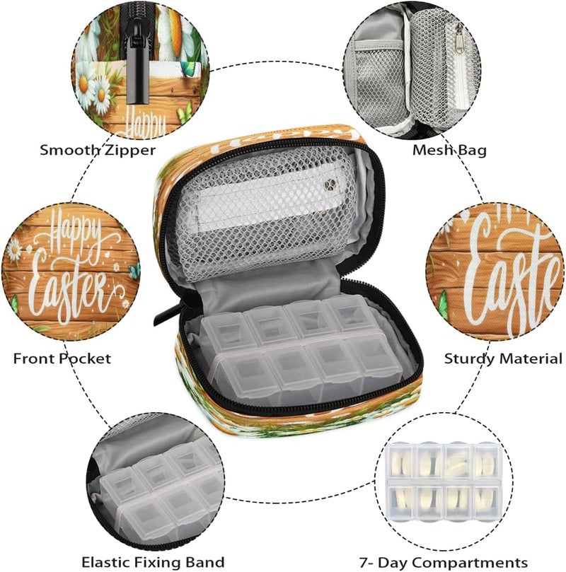 Festival Easter Flower Pill Case Travel Pill Organizer Weekly 7 Day Portable with Zipper Medicine Box Pill Case for Vitamins, Birth Control,Fish Oils,Medication, Supplements - Image 3
