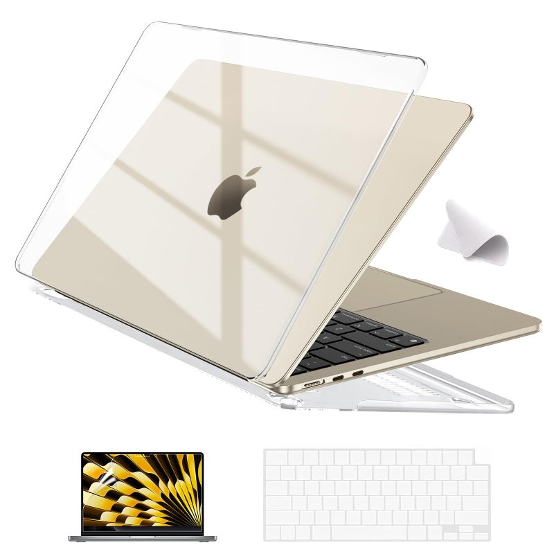 EooCoo Case Compatible with MacBook Air 13.6 inch 2025 2024-2022 M3 M2 A3113 A2681 with Retina Display, Plastic Hard Shell Case + Keyboard Cover + Polishing Cloth + Screen Protector - Crystal Clear - Image 1