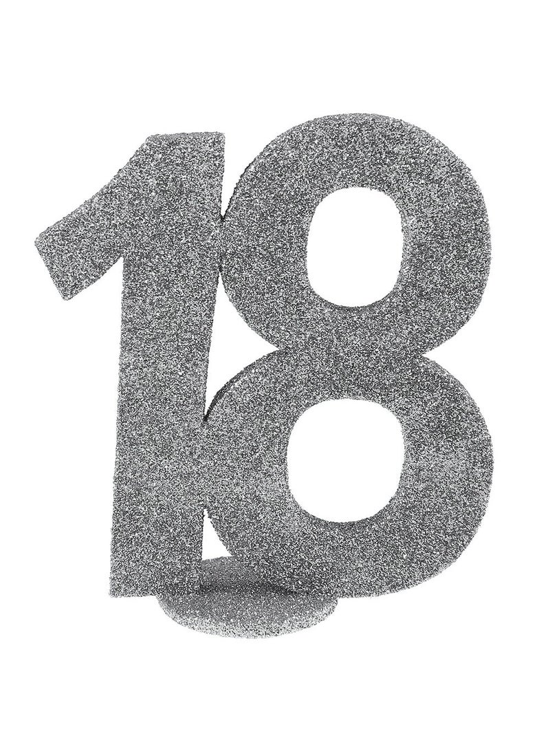 18-Years Birthday Glitter Decoration Silver 10x9cm