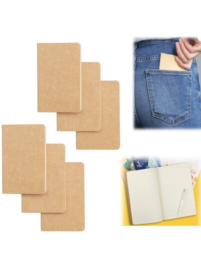 Pocket Notebook, 6 Pack Softcover Mini Notebooks 3.5" x 5.5" Kraft Brown Notebook Small Memo Notepad for Men Women Kids Traveler Author, 30 Sheets,60 Lined Pages, College Student Homework Book - Image 1