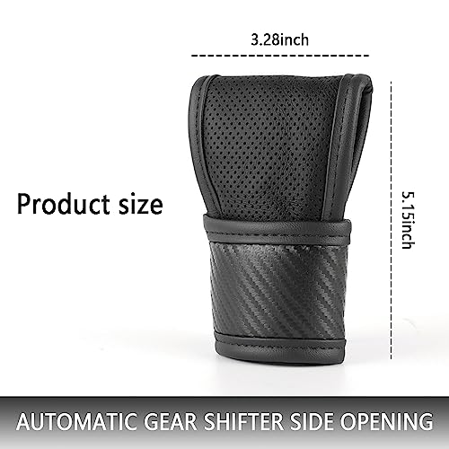 IHOTDER Car Gear Shift Knob Cover,Carbon Fibre Leather Gear Stick Cover for Car Decorations & Protection,Universal Car Interior Accessories Fits Car SUV Truck (Black) - Image 2