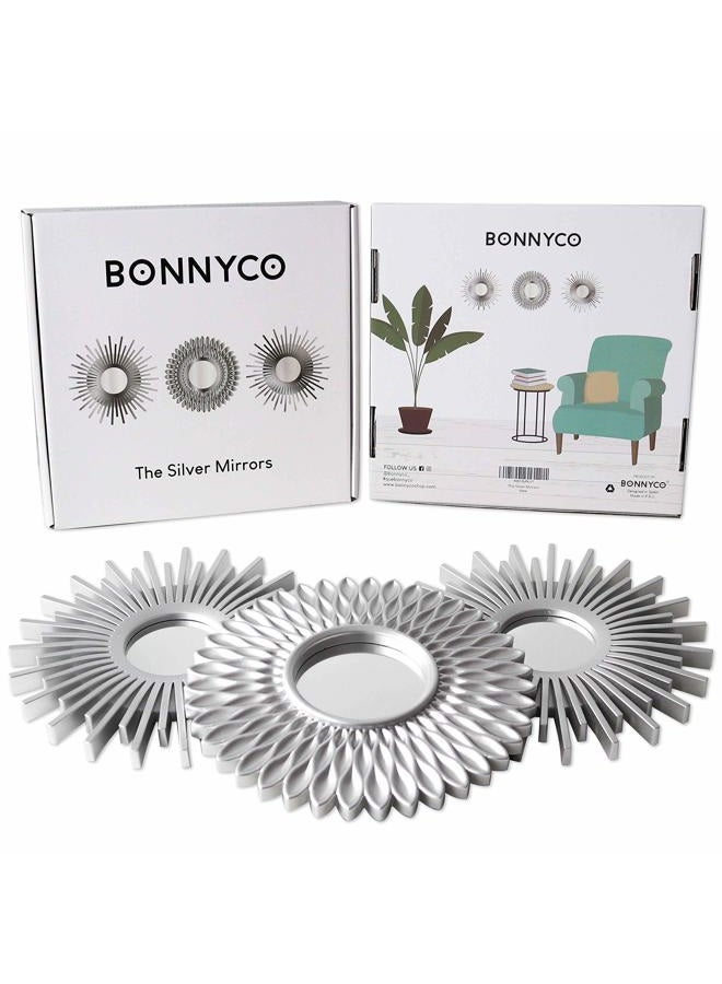 BONNYCO مجموعة من 3 مرايا حائط زخرفية فضية مثالية لتزيين المنزل وغرفة النوم وغرفة المعيشة | مرايا حائط دائرية هدايا أصلية للنساء | تزيين الحائط - Image 2
