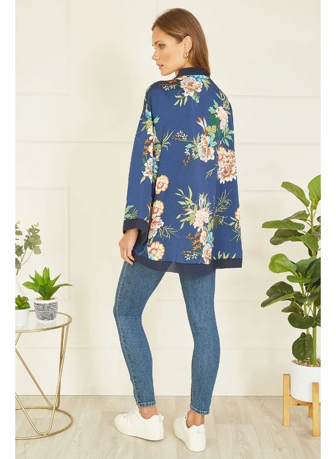 MELA LONDON Floral Print Satin Kimono