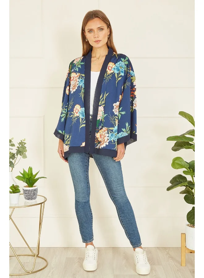 MELA LONDON Floral Print Satin Kimono