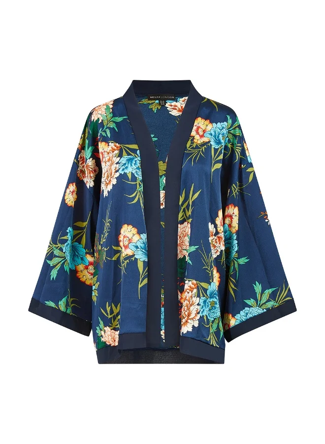 MELA LONDON Floral Print Satin Kimono