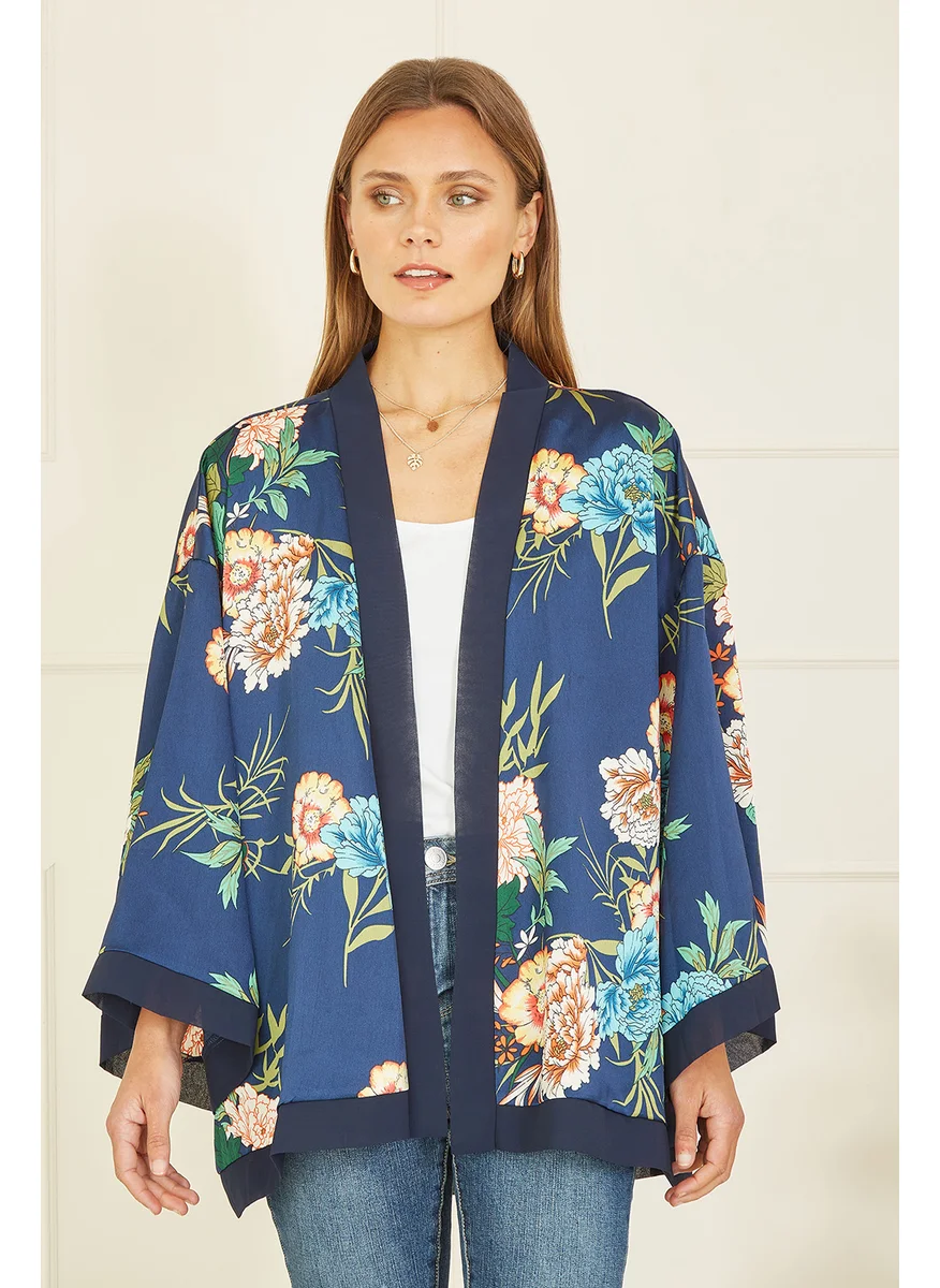 MELA LONDON Floral Print Satin Kimono