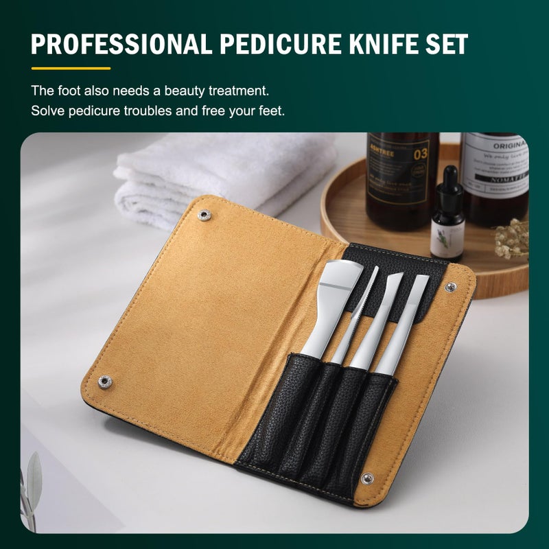 FVION Professional Pedicure Knife Set, 4PCS Ingrown Toenail Removal Blades Kit, Stainless Steel Callus Shaver Foot Blades - Silver - Image 3