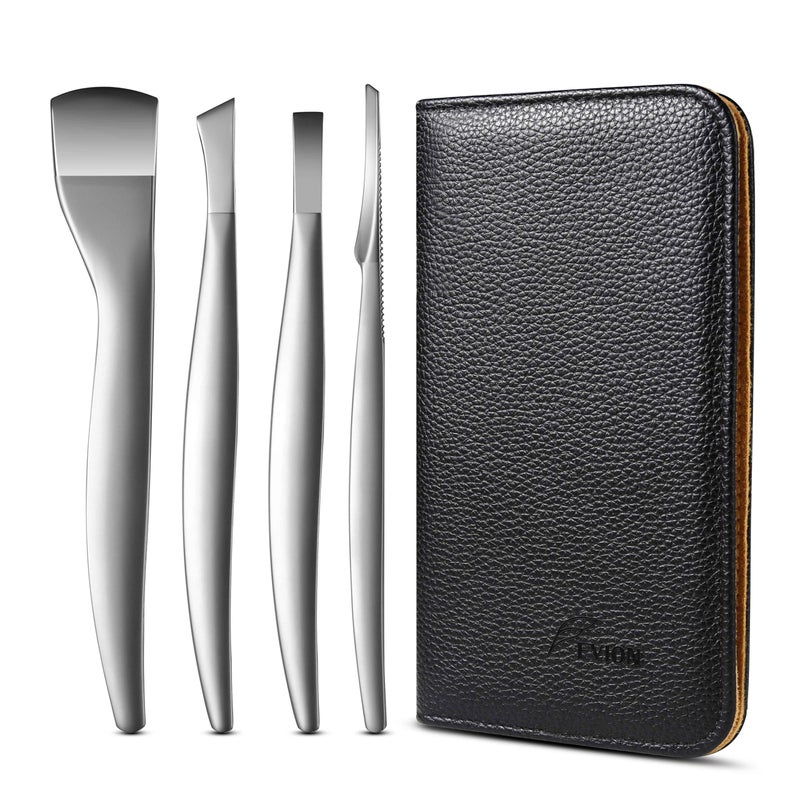 FVION Professional Pedicure Knife Set, 4PCS Ingrown Toenail Removal Blades Kit, Stainless Steel Callus Shaver Foot Blades - Silver - Image 1