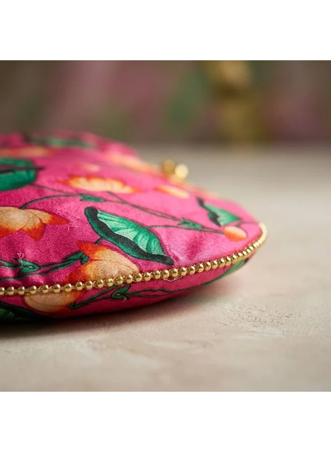 Mobcos Mobcos Pink Flower Floral Print Potli Bag Mobcos Pink Flower Handcrafted Indian Floral Print Potli Bag for Women | Print Silk Blend Ethnic Drawstring Handbag with Pearl Handle | Traditional Wedding, Bridal, Festive & Party Purse for Women | Best Price UAE