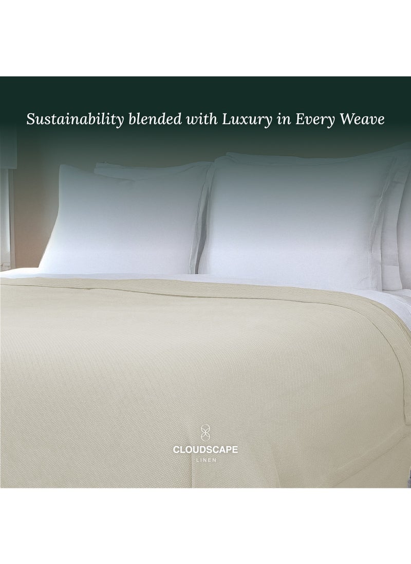 Cloud Scape Linen 100% Cotton Herringbone Blanket for All Season, Soft and Breathable Thermal Blanket,Fog  - Image 2