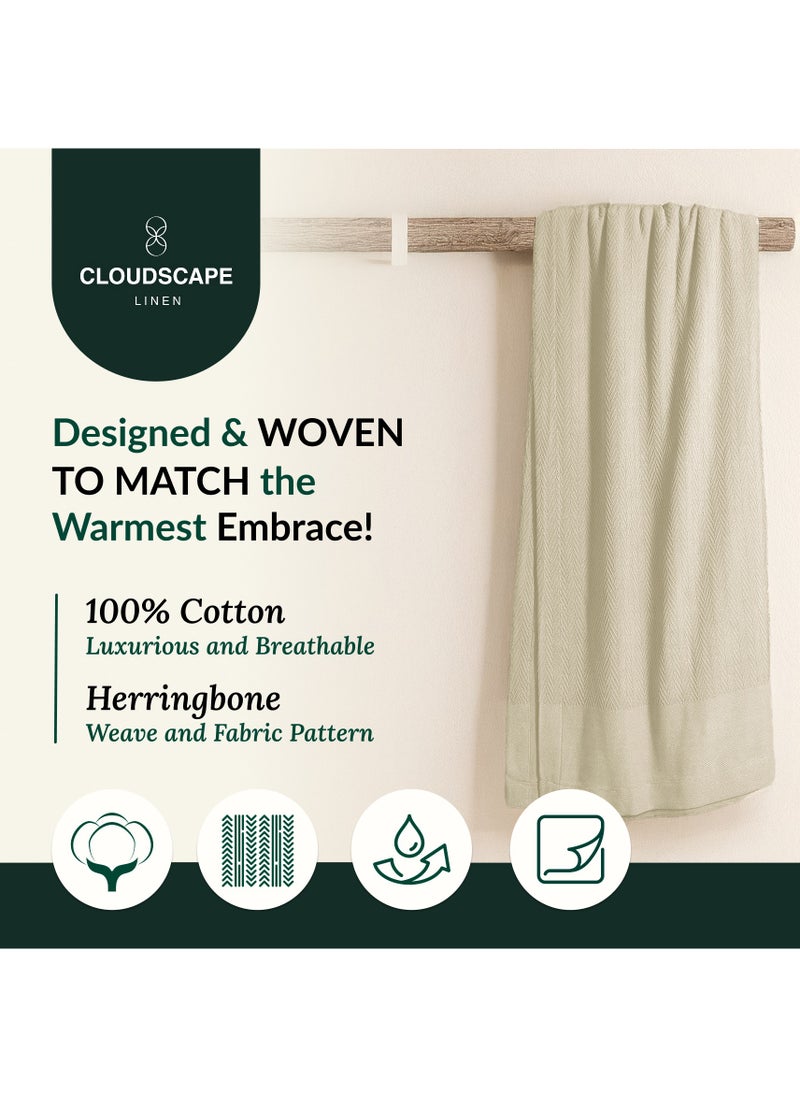 Cloud Scape Linen 100% Cotton Herringbone Blanket for All Season, Soft and Breathable Thermal Blanket,Fog  - Image 3