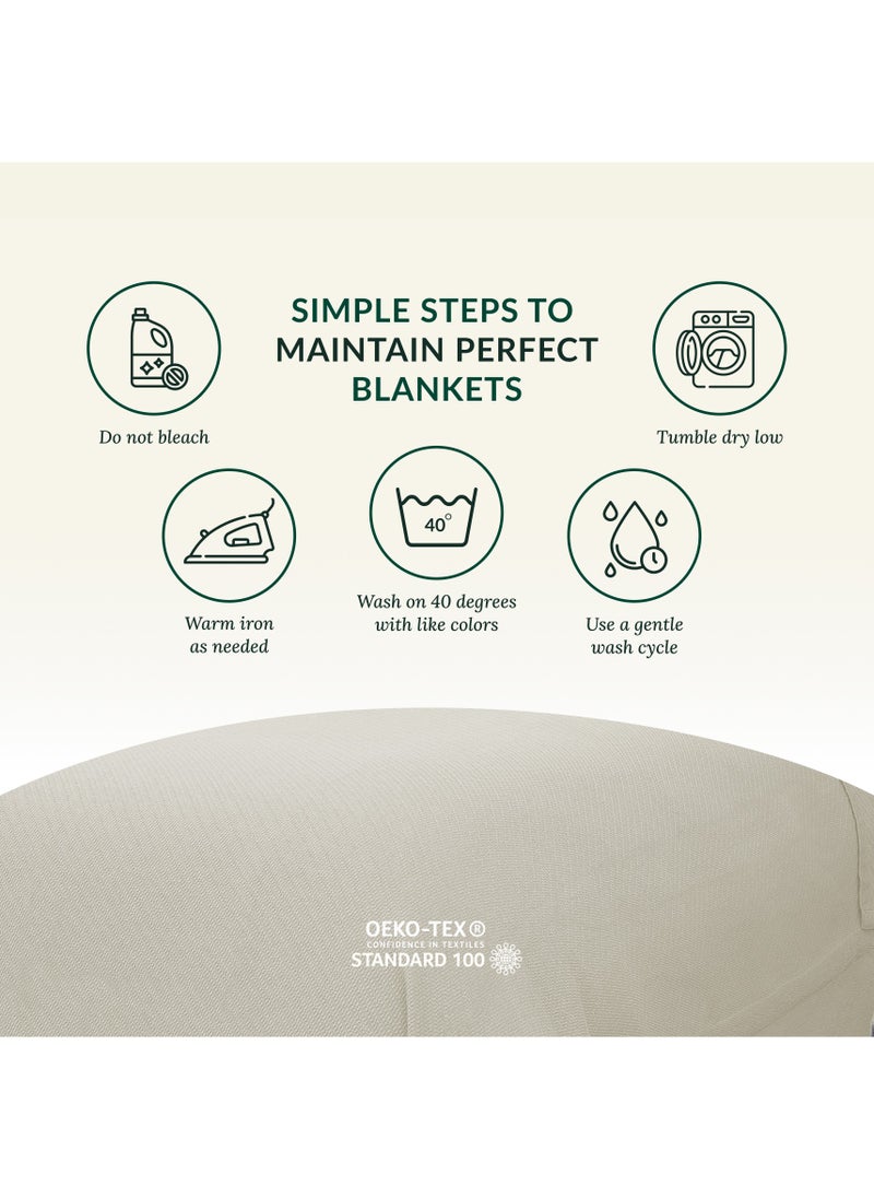 Cloud Scape Linen - 100% Cotton Herringbone Blanket for All Season, Soft and Breathable Thermal Blanket,Fog - Image 1