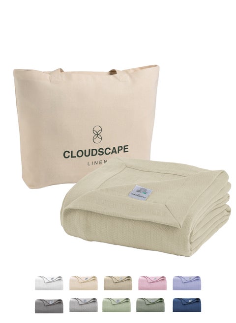 100% Cotton Herringbone Blanket for All Season, Soft and Breathable Thermal Blanket,Fog