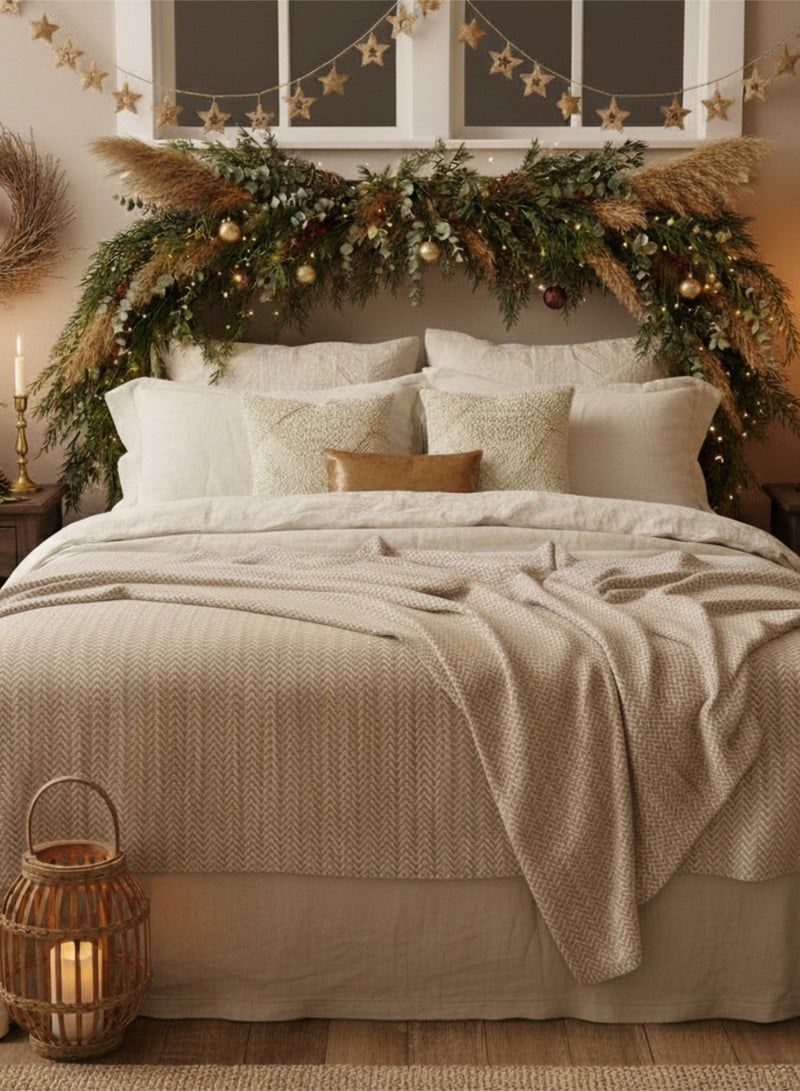 كلاود سكيب لينين 100% Cotton Herringbone Blanket for All Season, Soft and Breathable Thermal Blanket,Fog - Image 1