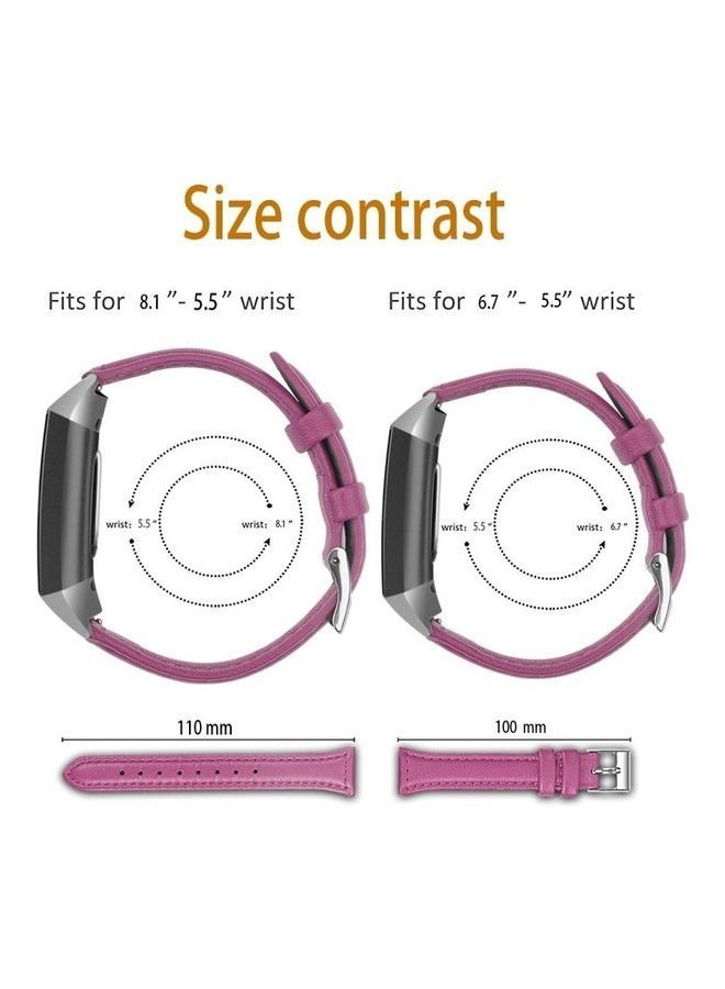 NIBEMINENT Steel Head Leather Strap For Fitbit Charge 3 / 4 Rose Red - Image 4