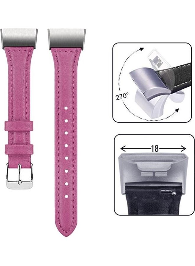 NIBEMINENT Steel Head Leather Strap For Fitbit Charge 3 / 4 Rose Red - Image 3