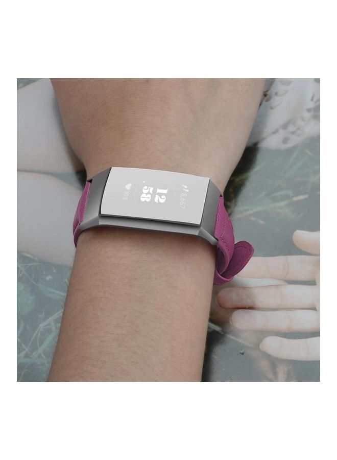 NIBEMINENT Steel Head Leather Strap For Fitbit Charge 3 / 4 Rose Red - Image 2