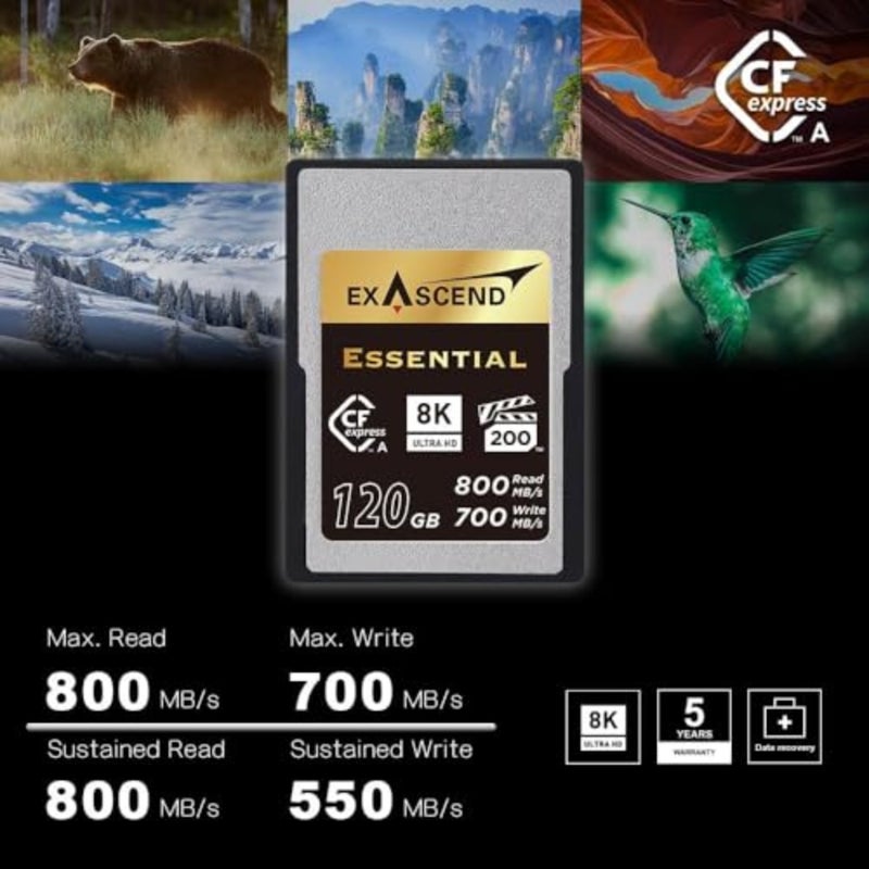 بطاقة ذاكرة أساسية CFexpress Type A سعة 480 جيجابايت للمصورين الفوتوغرافيين ومصوري الفيديو المحترفين، هيكل متين من ألياف الكربون، سرعات قراءة/كتابة فائقة السرعة تصل إلى 900 ميجابايت/ثانية، أسود، تصميم تبديد الحرارة - Image 3
