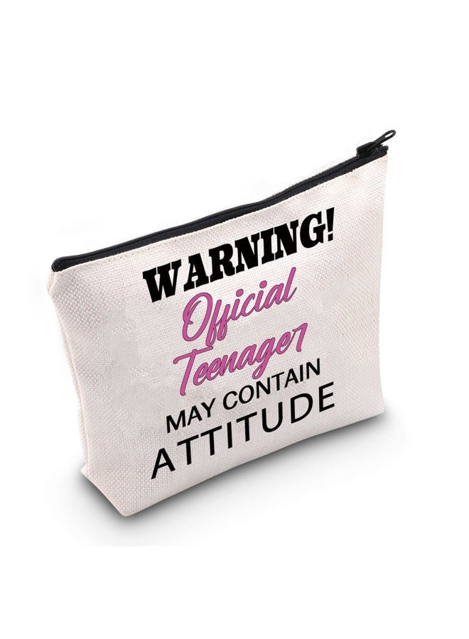 LEVLO Teen Birthday Gifts Warning Official Teenager May Contain Attitude Makeup Bags Official Teenager 13th Birthday Gifts(Official Teenager) - Image 1