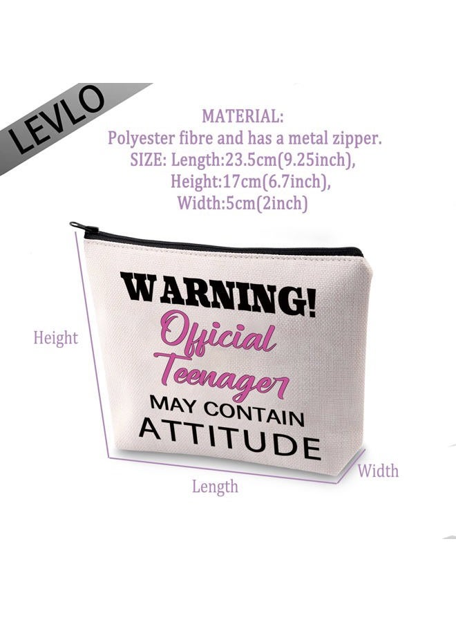 LEVLO Teen Birthday Gifts Warning Official Teenager May Contain Attitude Makeup Bags Official Teenager 13th Birthday Gifts(Official Teenager) - Image 2