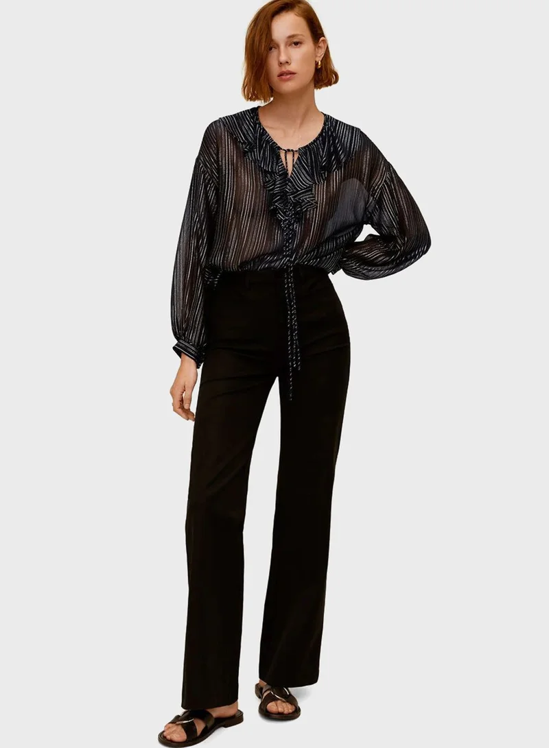MANGO Tie Sleeve Mesh Top