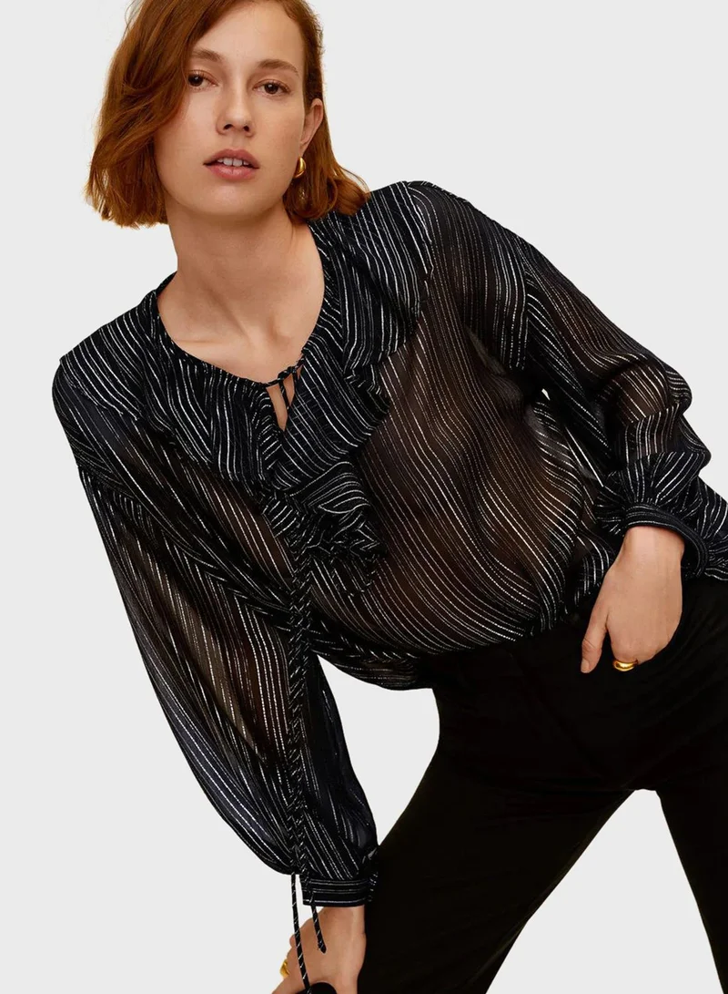 MANGO Tie Sleeve Mesh Top