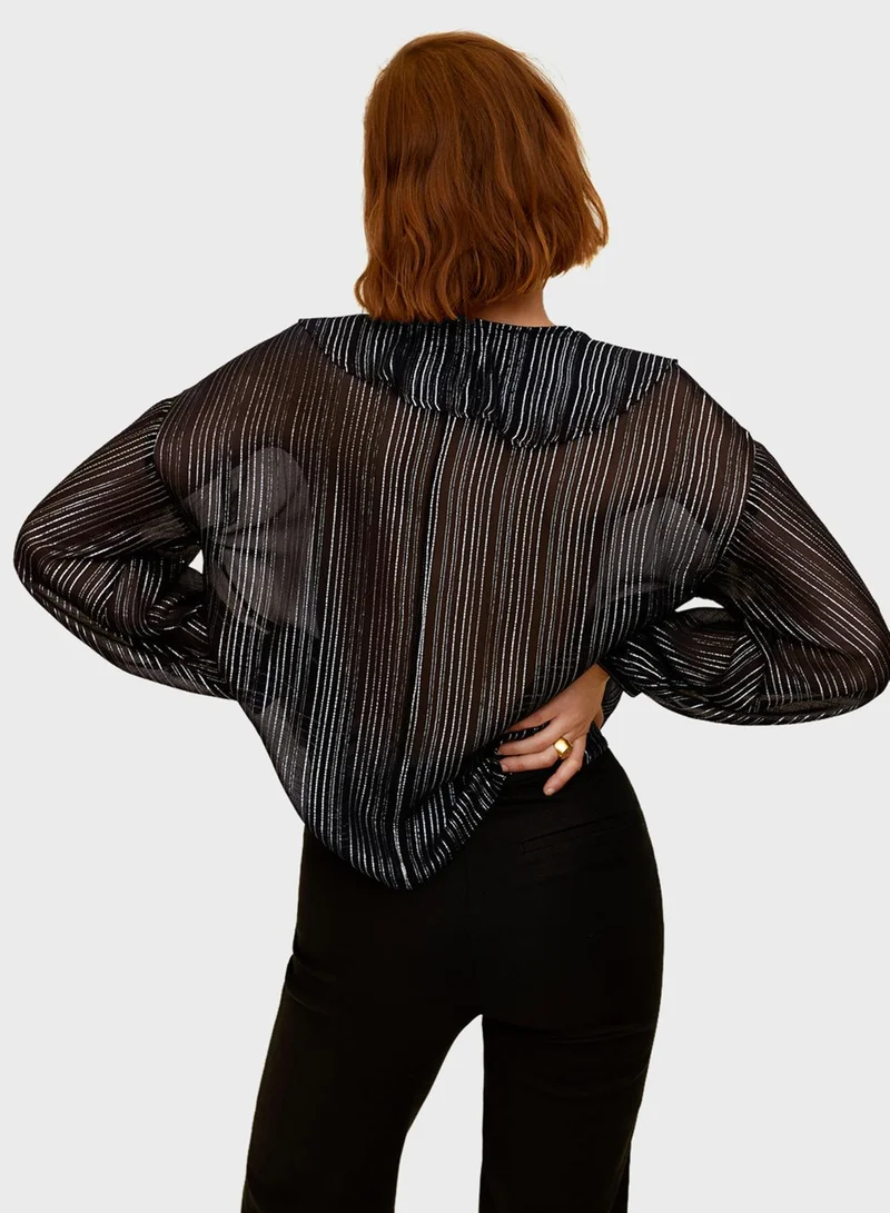 MANGO Tie Sleeve Mesh Top