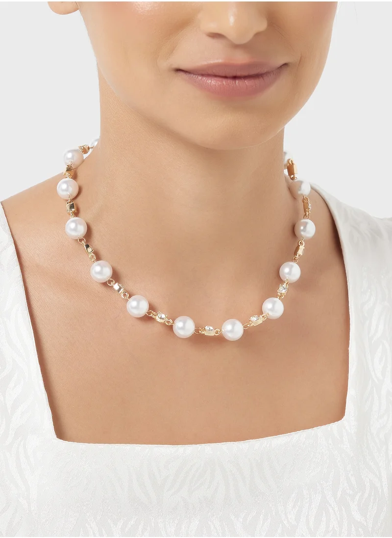 خزانة Pearl Diamante Short Necklace