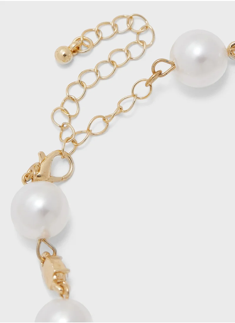 خزانة Pearl Diamante Short Necklace