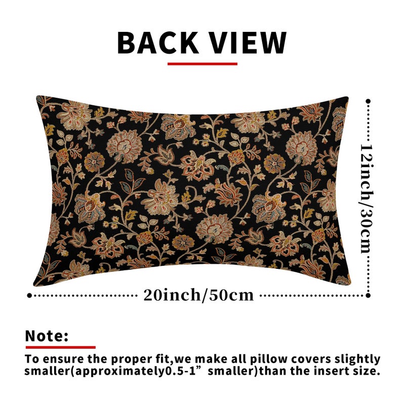 aportt Black Brown Floral Lumbar Pillow Covers 12X20 Inch Set of 2 Vintage Boho Carpet Flowers Decorative Pillow Cases Leaves Plant Cotton Linen Cushion Case Farmhouse Home Decor For Sofa Couch Living Room - Image 3