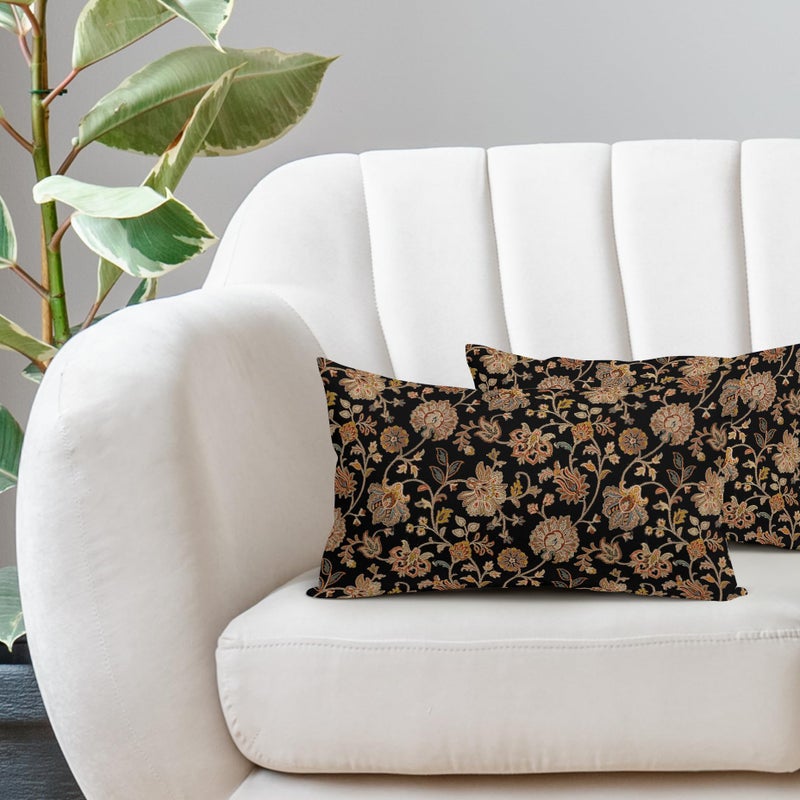 aportt Black Brown Floral Lumbar Pillow Covers 12X20 Inch Set of 2 Vintage Boho Carpet Flowers Decorative Pillow Cases Leaves Plant Cotton Linen Cushion Case Farmhouse Home Decor For Sofa Couch Living Room - Image 5