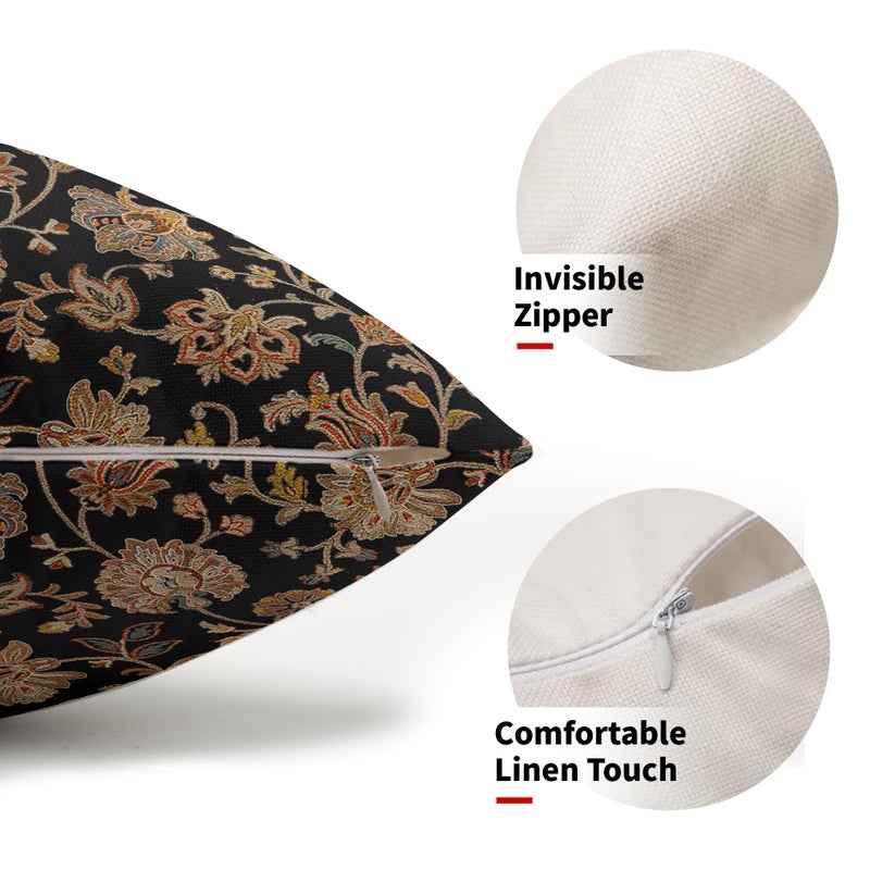 aportt Black Brown Floral Lumbar Pillow Covers 12X20 Inch Set of 2 Vintage Boho Carpet Flowers Decorative Pillow Cases Leaves Plant Cotton Linen Cushion Case Farmhouse Home Decor For Sofa Couch Living Room - Image 2