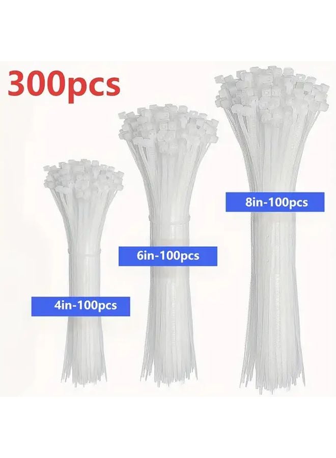 White Nylon Cable Ties 300Pcs Self Locking 4 6 8 Inch for Home Organization - Image 1