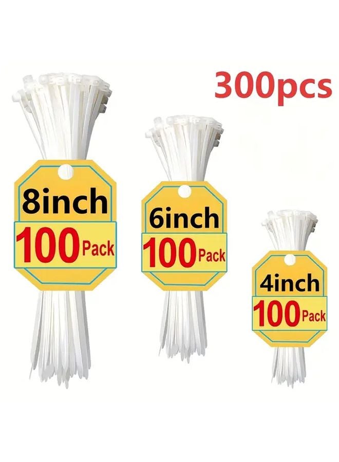 White Nylon Cable Ties 300Pcs Self Locking 4 6 8 Inch for Home Organization - Image 2