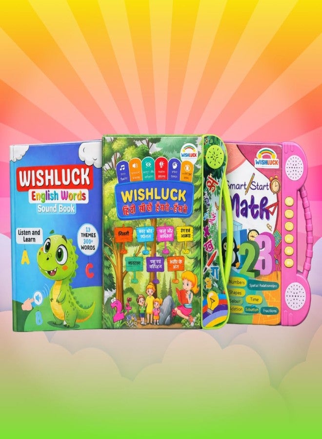 WishLuck Hindi English Math Learning Sound Book Combo for Kids | Interactive Talking Educational Books for Toddlers | Numbers, Alphabets & Words Learning Toy (3 Books Set) - Image 1